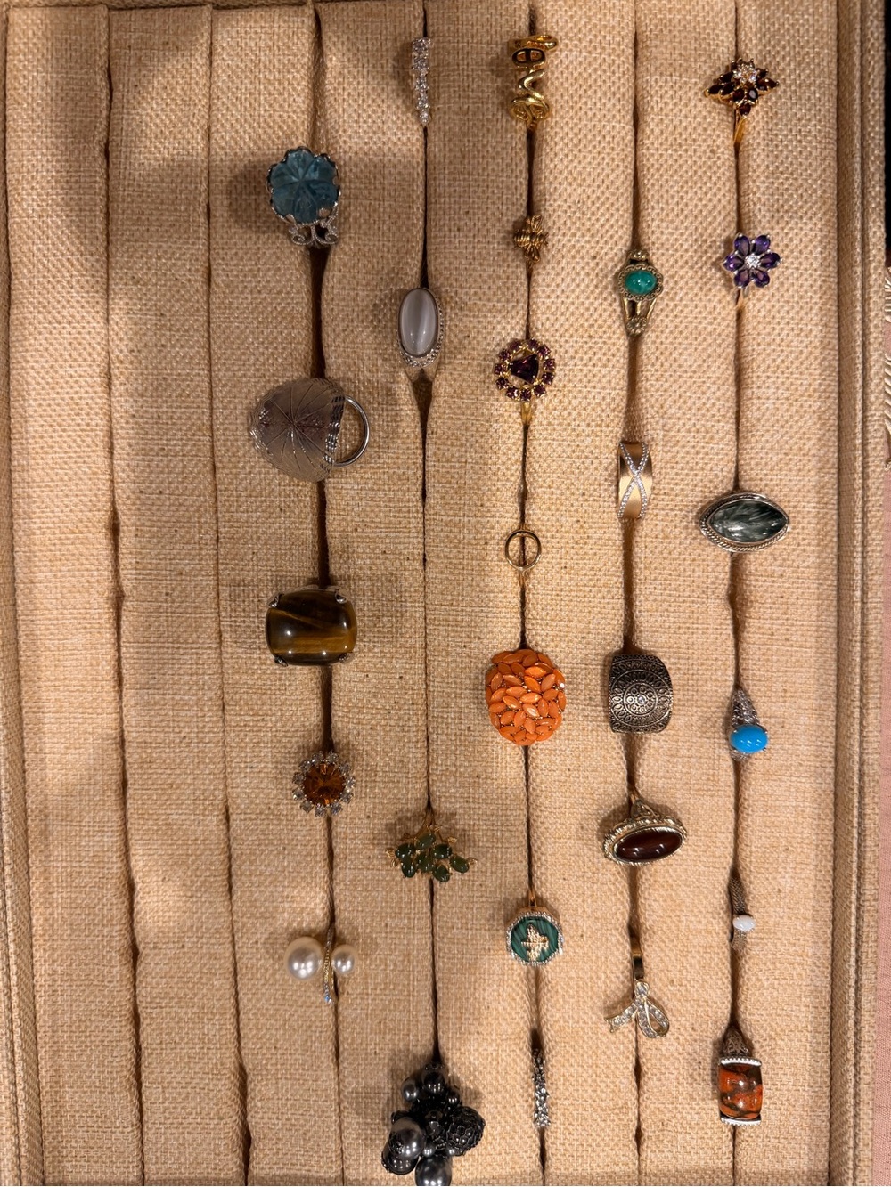 Vintage Mixed Gemstone Ring Collection -6 Sterling 925 rings, others costume